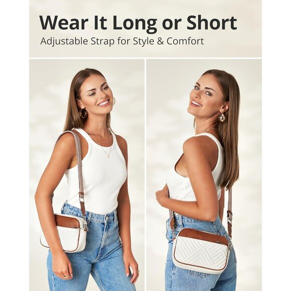 White & Brown Quilted Crossbody Bag for Women with RFID, Anti-Pickpocket Clip, A - Picture 4 of 6